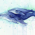 Humpback Whale Mom and Baby Watercolor